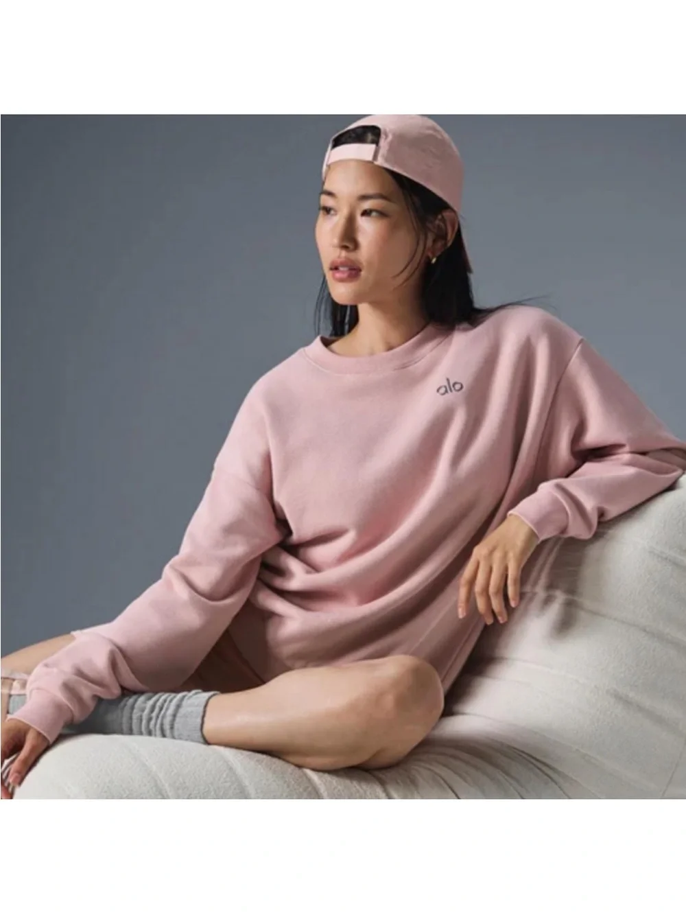 Alo Yoga Accolade Oversized Crew Neck Pullover Sweatshirt Ballet Pink Sz S 4-6